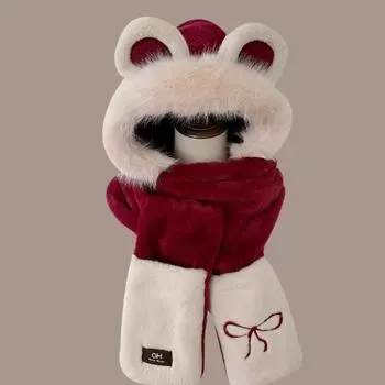 Вышитый бант шарф шапка перчатка для женщин милый пушистый шарф шапка комплект медвежьи ушки плюшевая шапка для девочки