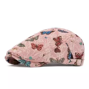 Вышитый берет с бабочкой, женская весенне-летняя кепка, кепка художника, кепка с козырьком Style1 розовый