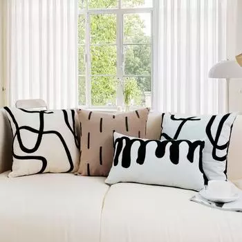 Вышитый чехол для подушки, мягкое украшение для дома, черно-белый чехол для диванной подушки
