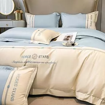Вышитый чистый хлопок четырехсекционный пододеяльник однотонная простыня легкое роскошное постельное белье в стиле 1.2m bed