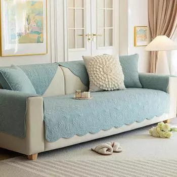 Вышитый цветок Хлопок Г-образный диван Чехол Нескользящий для гостиной Стеганый чехол для кресла Чехол для дивана на все сезоны 70x70cm 1pc