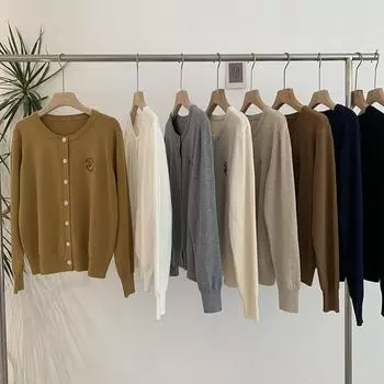 Вышитый длинный рукав свободный вязаный кардиган для женщин осенний облегающий повседневный вязаный свитер куртка женская модная верхняя одежда элегантные кардиганы 24864 One Size чёрный