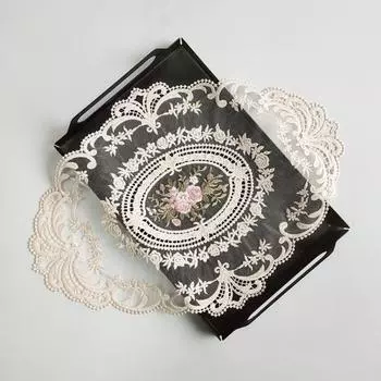 Вышитый кружевной поднос, ретро-салфетка для французского вязания крючком, вышитый вручную цветок, коврик для стола для домашнего ужина, вечеринки, свадьбы, декора S белый