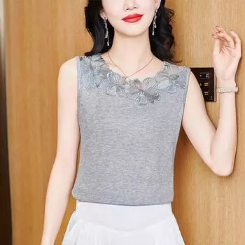 Вышитый кружевом жилет на подтяжках для женской внутренней нижней рубашки на весну Новые топы для маленьких рубашек для верхней одежды M
