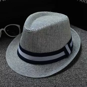 [] Вышитый логотип Панама Цилиндр Мужская и женская парная джазовая шляпа Британская шляпа от солнца (About 58cm) Adult model серый