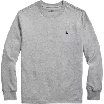 Вышитый логотип Polo Ralph Lauren, однотонный свитер с круглым вырезом и длинными рукавами, детский свитер, серый 323854677-069 XL