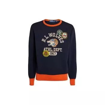 Вышитый логотип Polo Ralph Lauren с изображением головы волка, свободная толстовка с круглым вырезом, мужская толстовка синего цвета 710791603-001 S