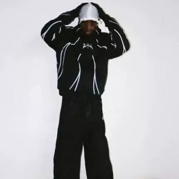 Вышитый мужской и женский свитер в уличном стиле Харадзюку 2000 года S чёрный