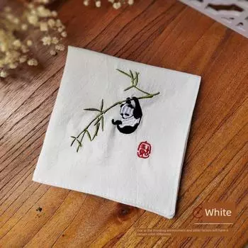 Вышитый носовой платок Чистый хлопок Китайский характерный подарок для учебы за границей для иностранцев Носовой платок Портативный Впитывающий пот Квадратный шарф White