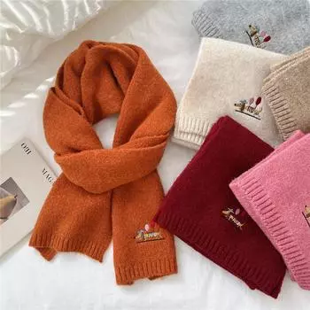 Вышитый однотонный шарф женский зимний уличный теплый модный вязаный защитный шарф для шеи маленький шарф для пары студентов 20*173cm