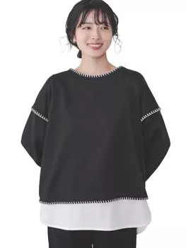 Вышитый пуловер с майкой ЧЕРНЫЙ БЕСПЛАТНО [Beams Heart] L/S__TEE женский чёрный