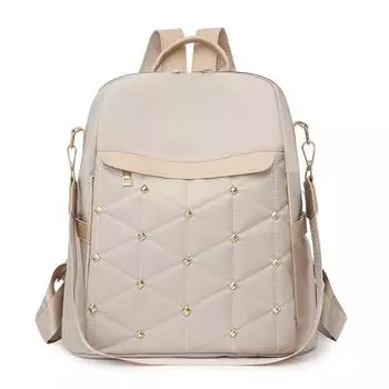 Вышитый ромбовидный рюкзак Женский рюкзак большой вместимости Многофункциональная сумка через плечо бежевый