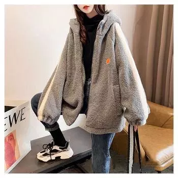 Вышитый свитер женский кардиган с капюшоном женская одежда 2024 осень и зима новая теплая пушистая куртка модный и ленивый стиль M [recommended within 50kg] серый