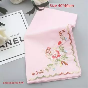 Вышитый тонкий хлопковый носовой платок мягкий летний в старинном стиле Embroidered #7#