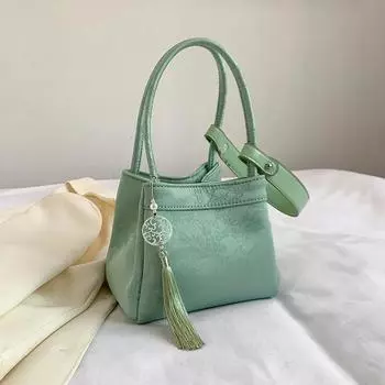 Вышитый жаккардовый тренд Нишевая сумка Сумка-тоут с бахромой Сумка-тоут женская сумка через плечо one size зелёный