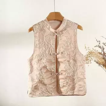 Вышитый жилет с бабочками темпераментная пряжка улучшенный жилет без рукавов модный темпераментный ретро универсальный M [Recommended below 50kg] розовый
