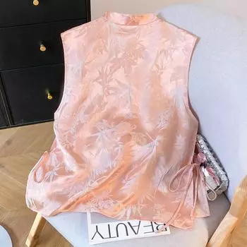 Вышитый жилет женский 2025 летний новый костюм Тан топ розовый пуговицы темперамент кардиган топ M розовый
