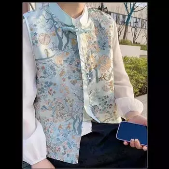 Вышитый жилет жилет топ женский весна и осень маленький этнический жилет куртка, новый M(80-110) светло-синий