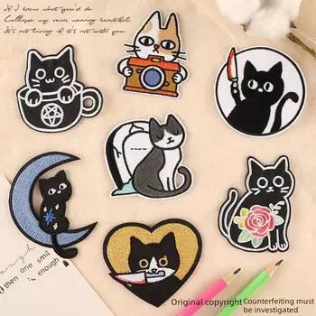 Вышитый значок с изображением мультяшного кота: Декоративная тканевая нашивка и наклейка