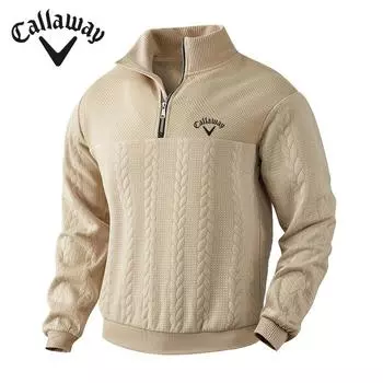 Вышивка Callaway в стиле ретро, повседневный свитер с воротником-стойкой на молнии, свободная вязка, плотный жаккардовый сшивание, осенне-зимняя толстовка с длинными рукавами S