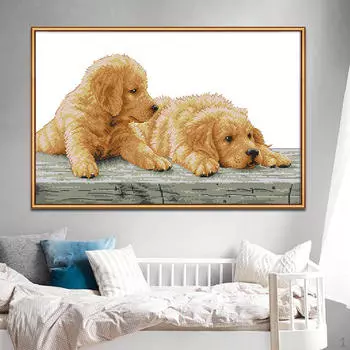 Вышивка «Две собаки» своими руками для начинающих — 59 x 39 см, 11 карат, штампованная