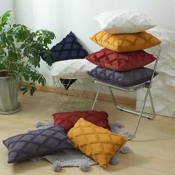 Вышивка Flush Block Diamond Solid Living Room Decoration Чехол для подушки 40x40 50x50 Меховая наволочка для дивана Modern Home Decor 40x40cm