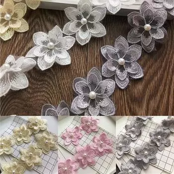 Вышивка гвоздь Жемчужина Кружево Ткань Одежда Аксессуары Eugen Пряжа Кружево Сетка Цветок 90*5cm розовый