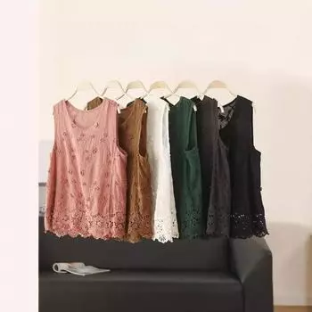 Вышивка, хлопковый вышитый кружевной жилет женский ретро рельефный без рукавов ажурное кружево One size белый