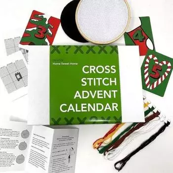 Вышивка крестом Адвент-календарь 24 дня Рождественский отсчет Набор для вышивки крестом DIY Рождественский набор для вышивки крестом Подарок для начинающих и любителей рукоделия красный