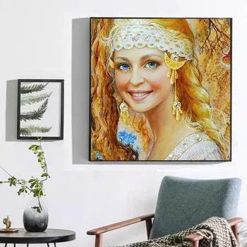 Вышивка крестом DIY Алмазная вышивка Золотые волосы Девушка Полный круглый алмазная живопись Мозаика Домашний декор 30x30CM
