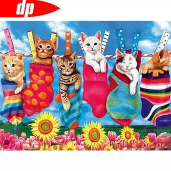 Вышивка крестом Мозаика Кот 5D DIY Полный круглый Алмазная картина Горный хрусталь Алмазная вышивка 20X30CM
