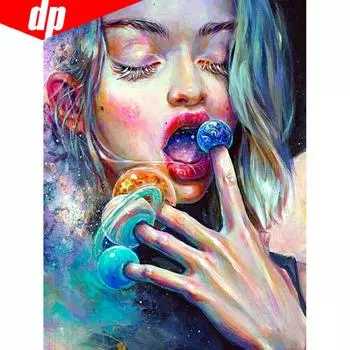 Вышивка крестом Полный дисплей Портрет 5D DIY Алмазная вышивка Картина Красочная девушка Полный круглый 20X30CM