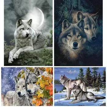 Вышивка крестом Религиозный лидер Алмазная мозаика Настоящее животное Волк Алмазная вышивка Стразы Full Round 20x25CM