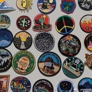 Вышивка плавкого шитья, значки для одежды, нашивки, пейзаж, пустыня, лес, панк-нашивка, сделай сам, теплопередающие наклейки, новый аксессуар для одежды, мода 6.4x6.6 cm