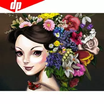 Вышивка стразами Мозаика Женщина и цветок 5D DIY Алмазная картина Портретная вышивка 20X30CM