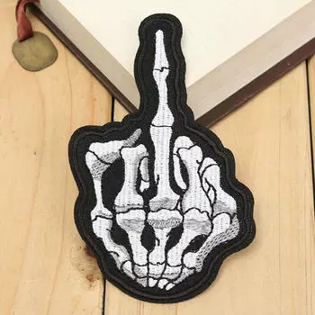 Вышивка утюгом на нашивке, значок, аппликация, средний палец, череп, скейтборд, байкер WH