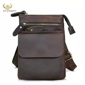 Высочайшее качество Crazy Horse кожаная мужская многофункциональная винтажная повседневная сумка через плечо Mochila дизайн поясная сумка коричневый