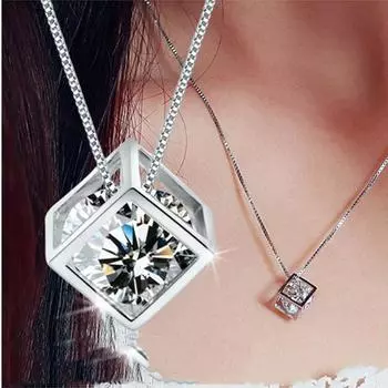 Высочайшее качество серебряного цвета женское ожерелье модное роскошное высокое качество кристалл циркон квадратный кулон цепочка на ключицу ювелирные изделия подарки