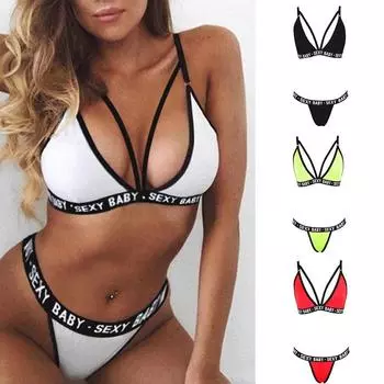 Высочайшее Качество Сексуальное Спортивное Нижнее Белье Комплект Девушка Сексуальный Корсет Сексуальный Письмо Push Женщины Сексуальный Бюстгальтер + Стринги Трусики Женское Белье Летний Стиль