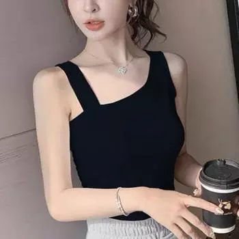 Высокая эластичная майка-камисоль, женская однотонная безрукавка с косыми плечами, нестандартная, тонкая и универсальная майка-камисоль с обычной низкой M recommends wearing within 85-55kg