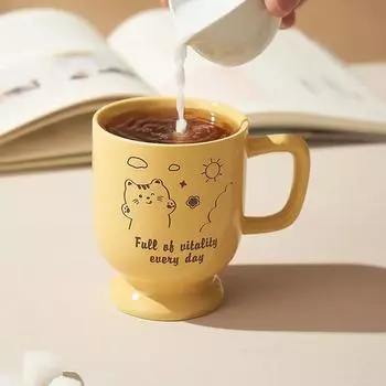 Высокая кремовая кружка с рисунком, бытовая керамическая кружка для молока, завтрака, пары, питьевая кружка, офисные рождественские подарки, посуда для напитков 320ml