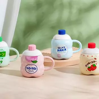 Высокая крышка ложка фрукты милая девушка офисная чашка креативная керамическая чашка с горстью молока кружка для завтрака 450ML