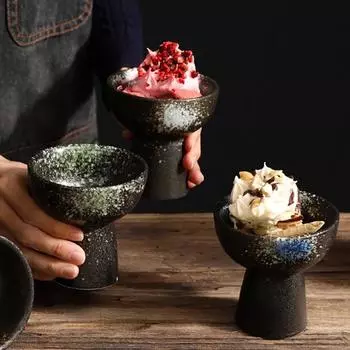 Высокая миска для закусок, японская керамическая миска для йогурта, десертная чашка для мороженого, керамическая ретро-тарелка для фруктов, посуда для ресторана