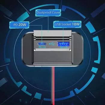 Высокая мощность 12-24 В USB-панель для быстрой зарядки Pd Type C USB-порты Автомобильный адаптер для зарядного устройства для автобуса для автомобиля Rv Yacht Bus синий