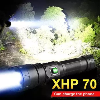 Высокая мощность XHP70 светодиодный фонарик из алюминиевого сплава USB аккумуляторная батарея 18650 масштабируемый фонарь no battery чёрный