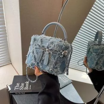 Высокая ниша мини-сумка женская осень 2024 новая модная сумка-мессенджер с цепочкой женская портативная сумка-ведро темно-синий