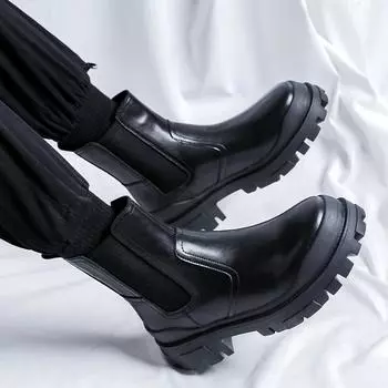 Высокая подошва Увеличить Кожаные Туфли Для Мужчин Уличная Мода Повседневная Платье Кожаные Туфли Мужские Корейские Офисные Туфли Кожаные Туфли 38 чёрный