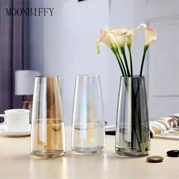 Высокая прозрачная ваза Коричневая ваза Янтарные стеклянные вазы Высокая серая стеклянная ваза Прозрачные вазы для домашнего офиса Декор Цветные вазы янтарь