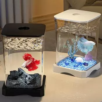Высокая прозрачность Betta Fish Tank Съемный небольшой ландшафтный аквариум для креветок-клоунов чёрный