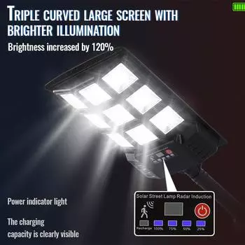 Высокая яркость 800 Вт Солнечный уличный светильник Емкость аккумулятора 3000 мАч с дистанционным управлением и датчиком движения Энергосберегающий водонепроницаемый